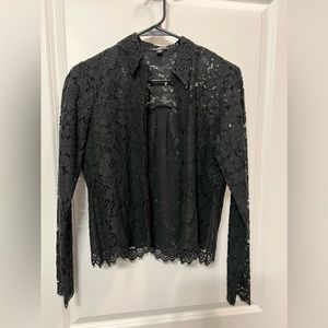 Express black floral lace semi sheer button up